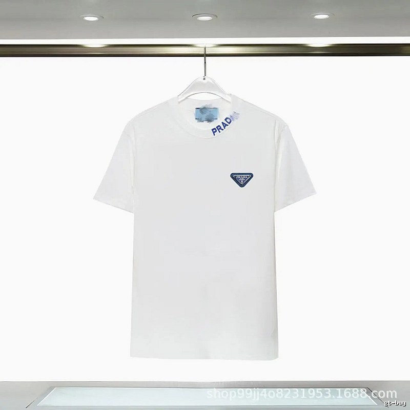 Prada Triangular Logo Minimalist Style White Short-sleeve T-shirt