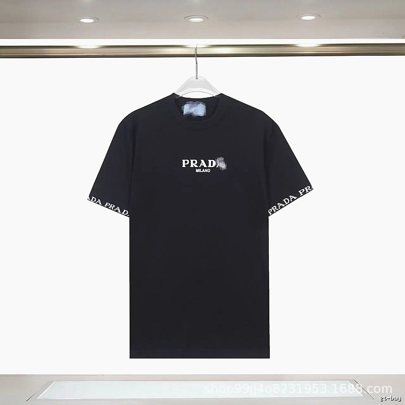 Prada Webbing Trendy Style Black Short-sleeve T-shirt