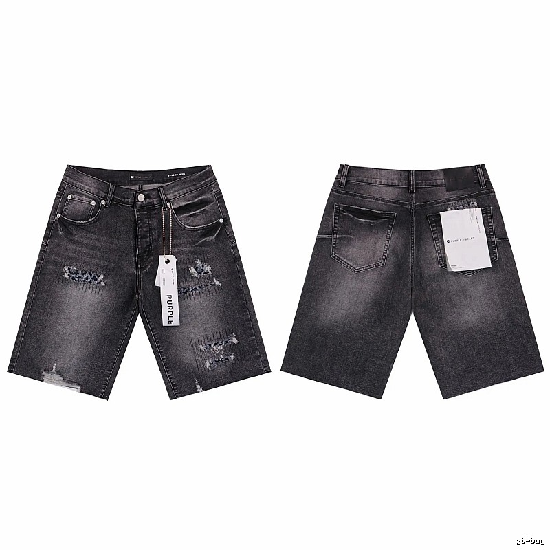PurpleGodspeed High Street Ripped Black Gray Denim Shorts