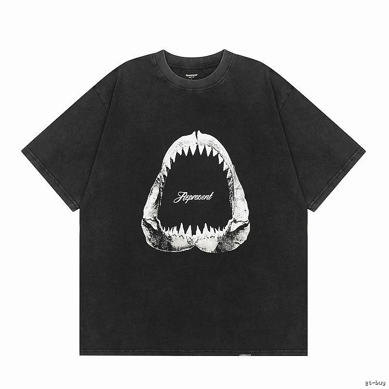 Represent Shark Print Vintage Style Black T-Shirt