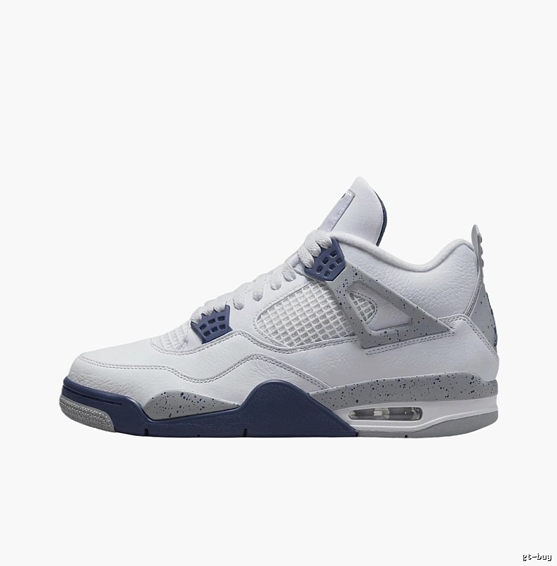 Retro-style white and blue Jordan 4 shoes