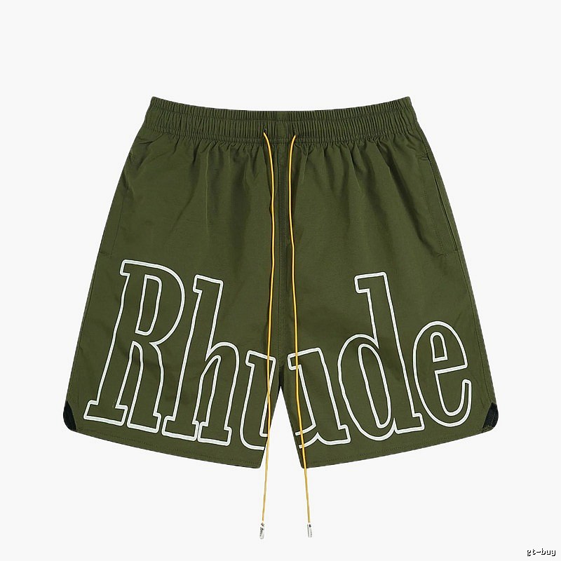 RHUDE letter-style military green shorts