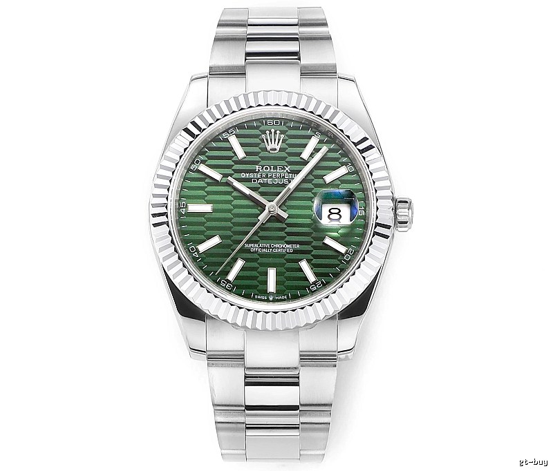Rolex Datejust Automatic Watch with green fluted-pattern dial and oyster bracelet in Silver And Green