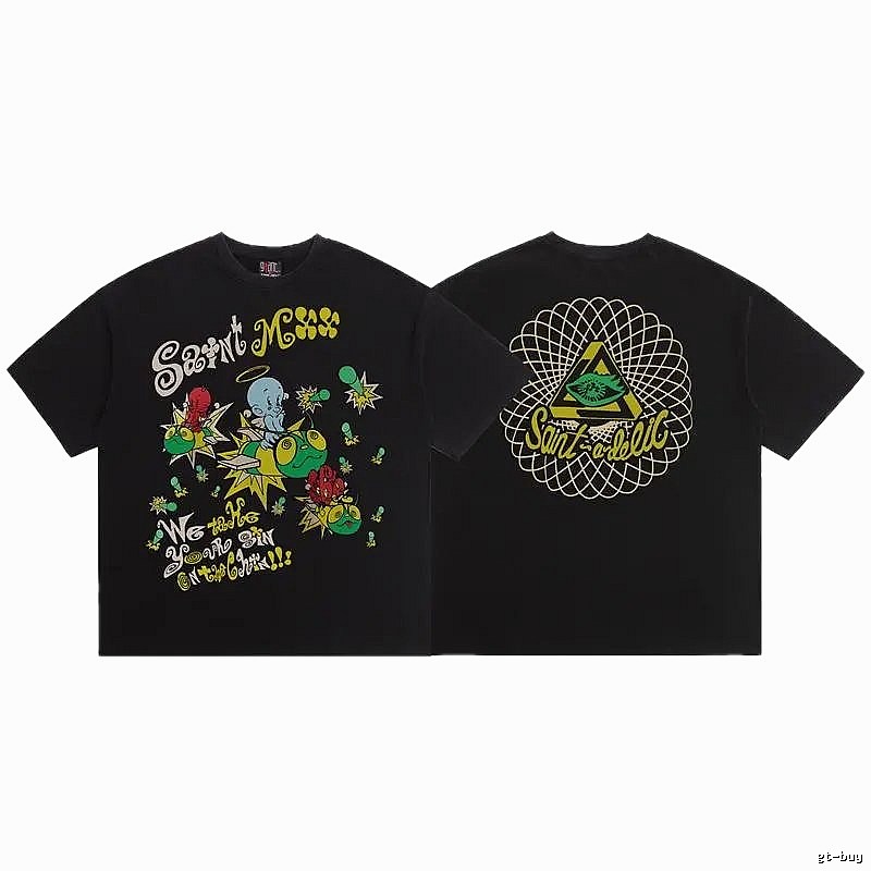SAINT Cartoon Graffiti Street Style Black T-Shirt