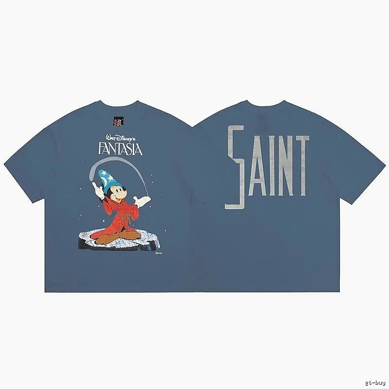 SAINT x Mickey Co-branded Vintage Style Gray-blue T-shirt
