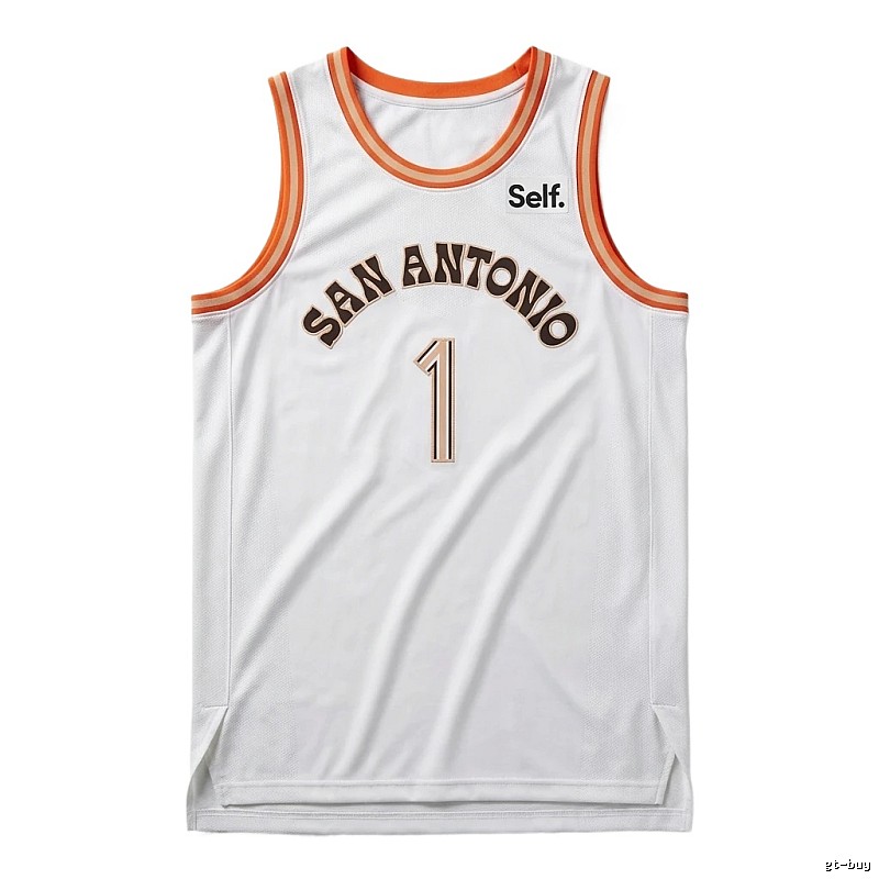 Self. Spurs white and orange basketball jersey