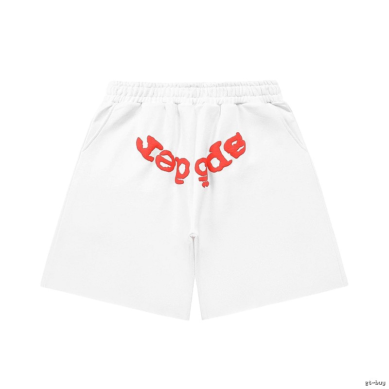 Sp5der red letter white shorts