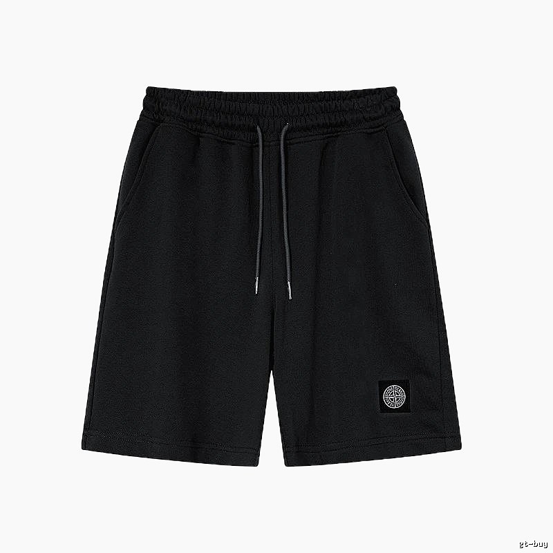 Stone Island Badge Casual Style Black Sports Shorts