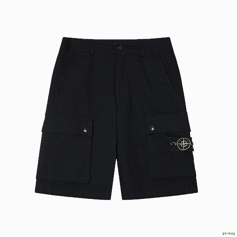 Stone Island Classic Compass Workwear Style Black Shorts