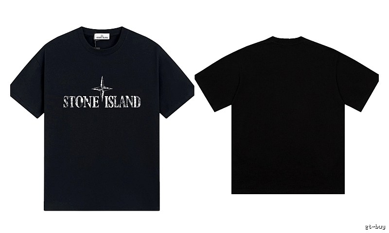 Stone Island Classic Distressed Street Style Black Short Sleeve T-Shirt