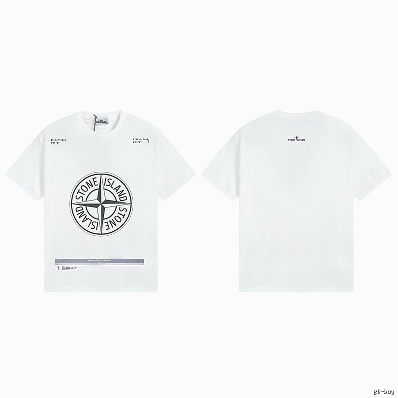 Stone Island Compass Print Casual Style White Short-sleeve T-shirt