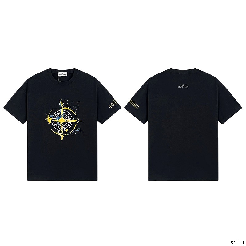Stone Island Ink-splattered Street Style Black Short-sleeve T-shirt