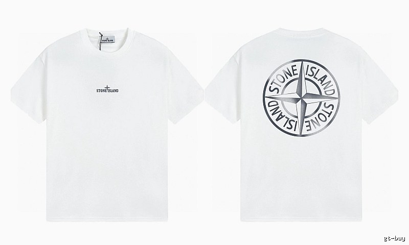 Stone Island Large Compass Print Street Style White T-Shirt
