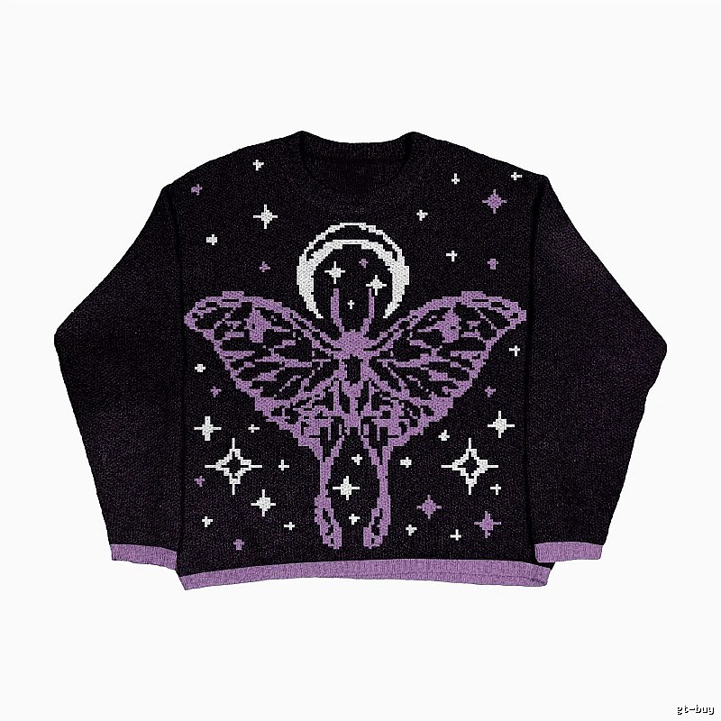 Streetwear Anime graphic sweater Black Knit Top with Logo Accent