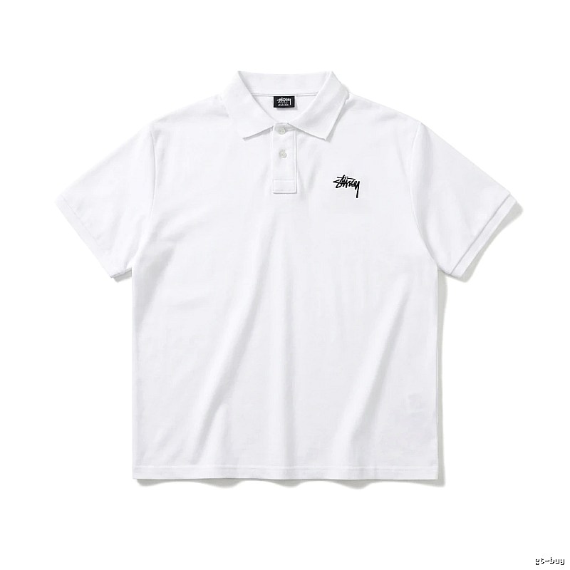 Stussy basic simple white polo shirt