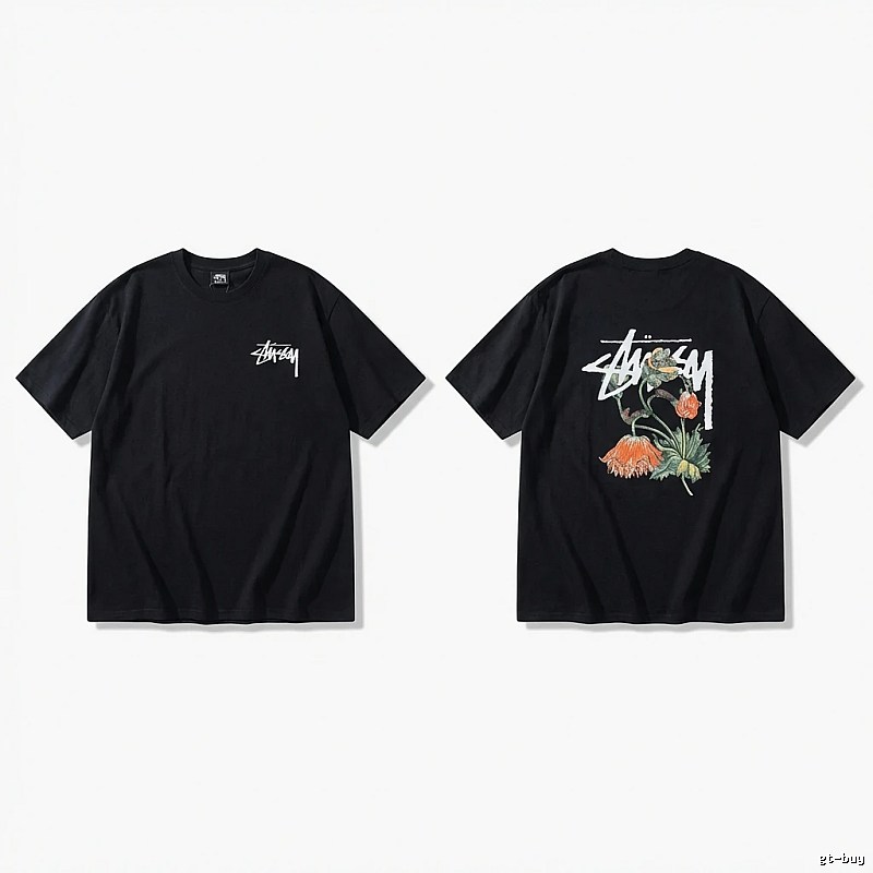 Stussy floral-style black T-shirt