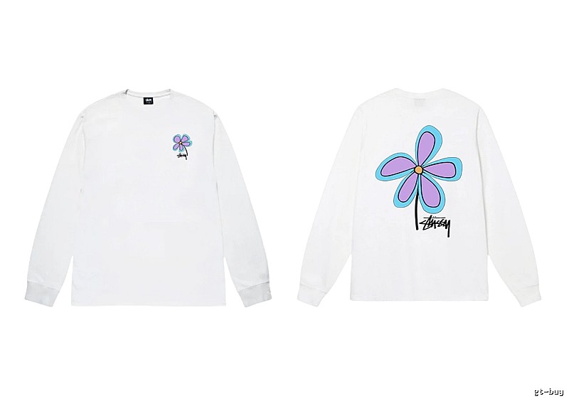 Stussy Flower Print Style White Long T-shirt