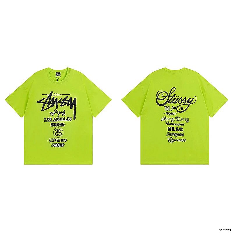 Stussy Fluorescent Green Spider Graphic T-Shirt Soft Neutral Logo