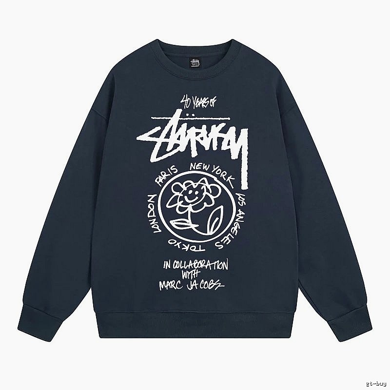 Stussy Navy Style 539 Graphic SweatShirt Poolside Style