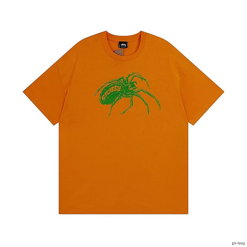 Stussy Orange Spider Graphic T-Shirt Streetwear Look Logo