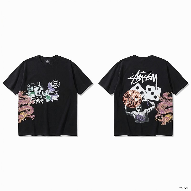 Stussy-printed trendy black T-shirt