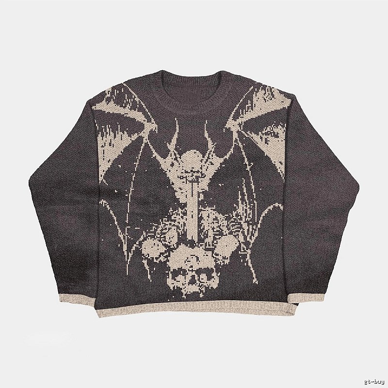 Summer Anime graphic sweater Black Knit Top with Bold Graphic