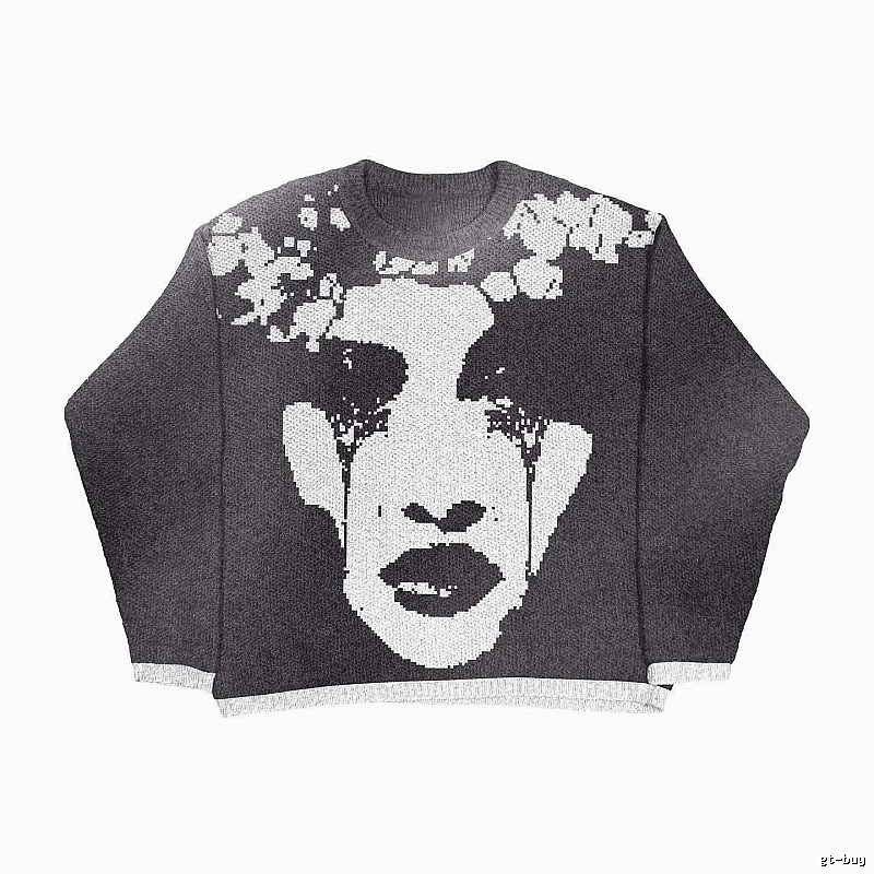 Summer Anime graphic sweater Black Knit Top with Clean Finish