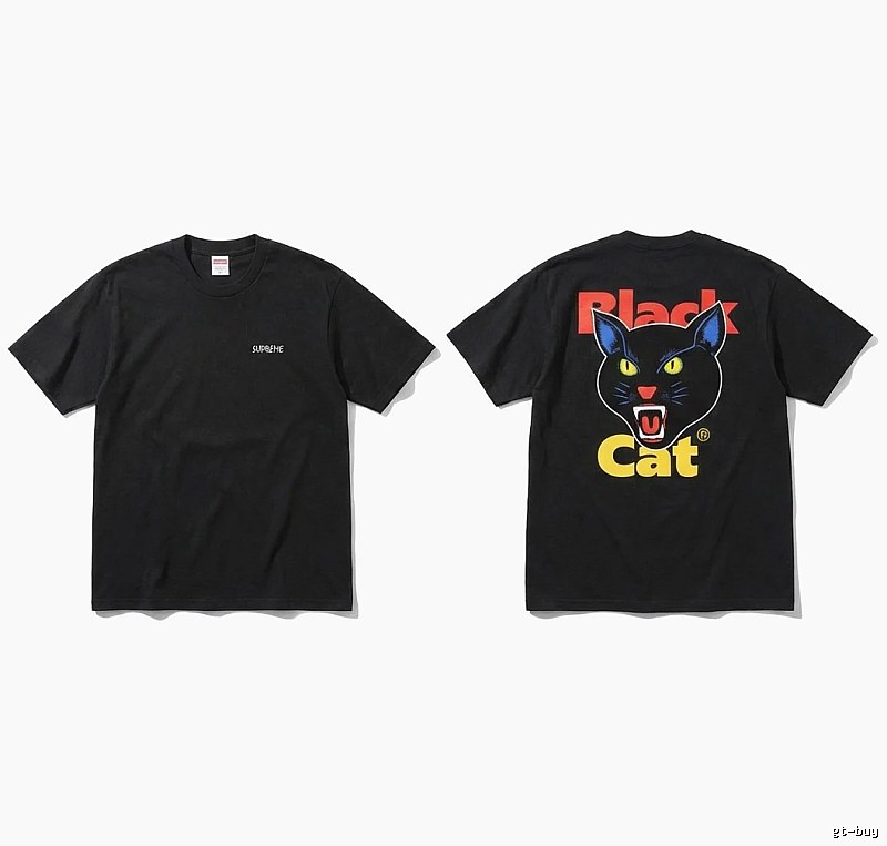 Supreme Black Cat Trendy and Cool Style Short-sleeve Shirt