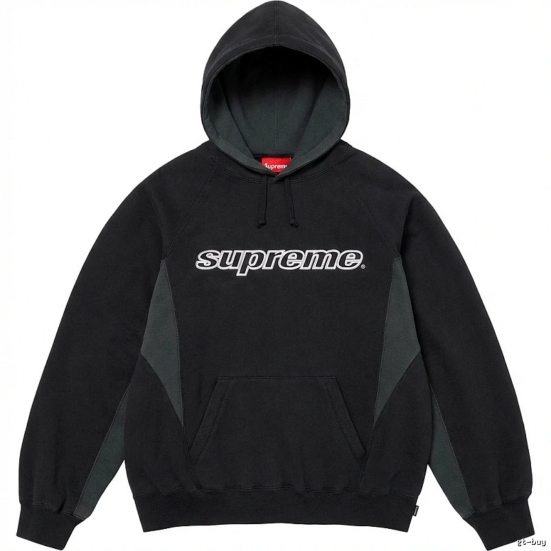Supreme patchwork-style black hoodie