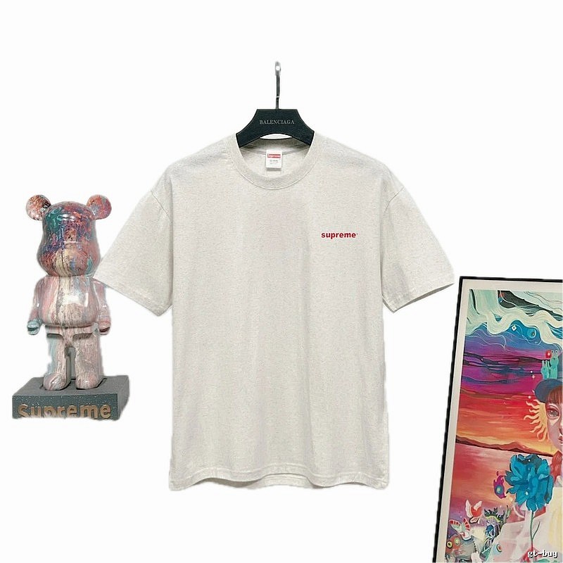 Supreme Small Logo Street Style Heather Gray T-Shirt