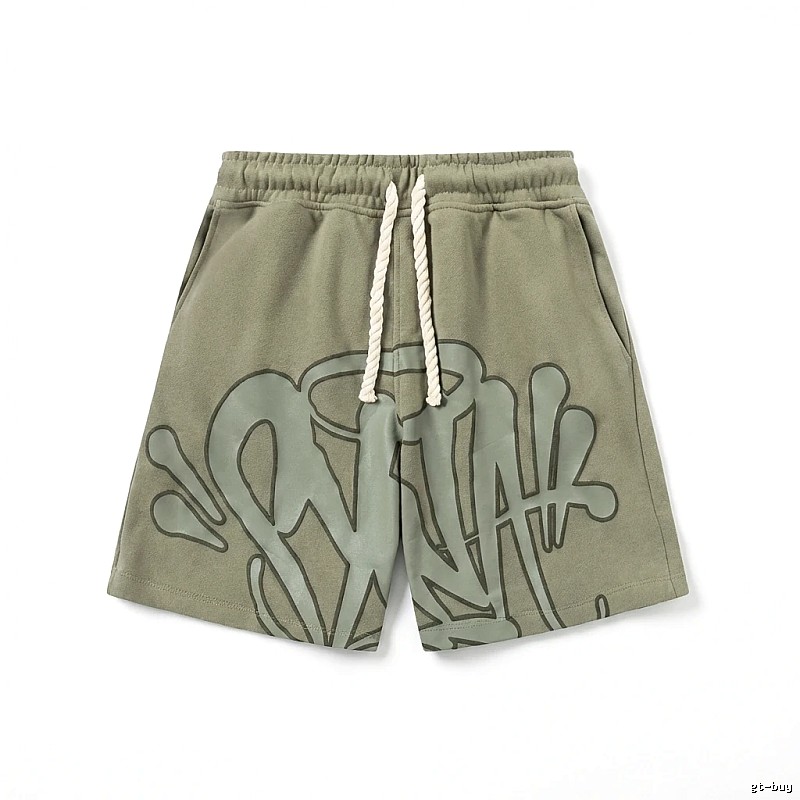 SynaWorld graffiti-style military green shorts