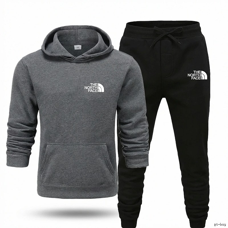 The North Face Simple Gray and Black Sportswear Set