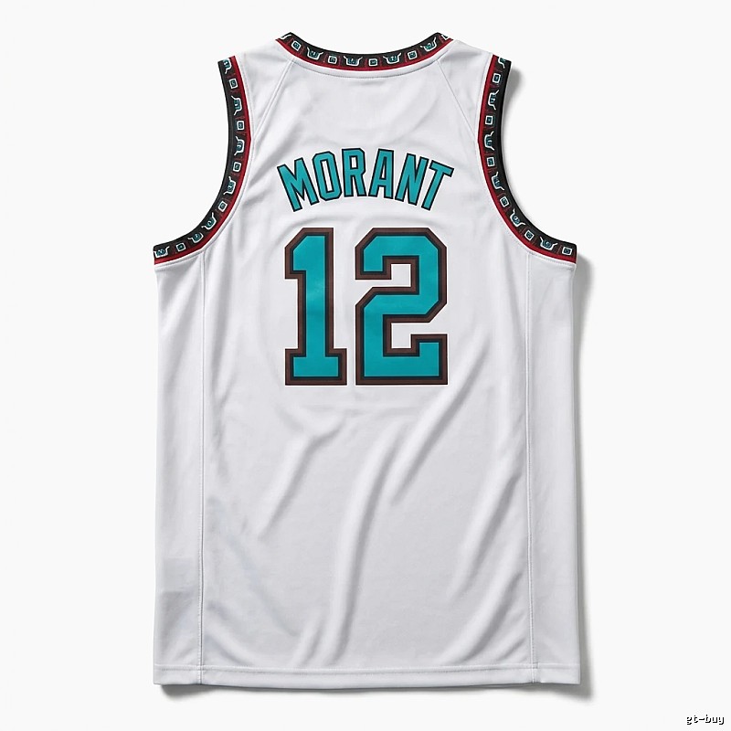 The white basketball uniform of Ja Morant of the Grizzlies.