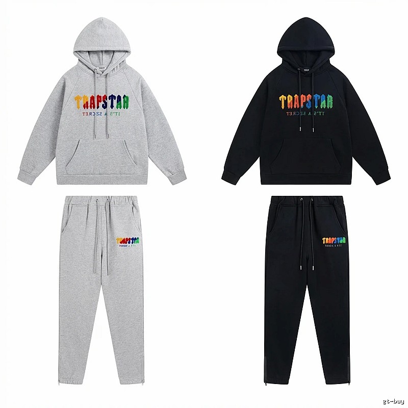 Trapstar Rainbow Wind Grey/Black Hooded Set