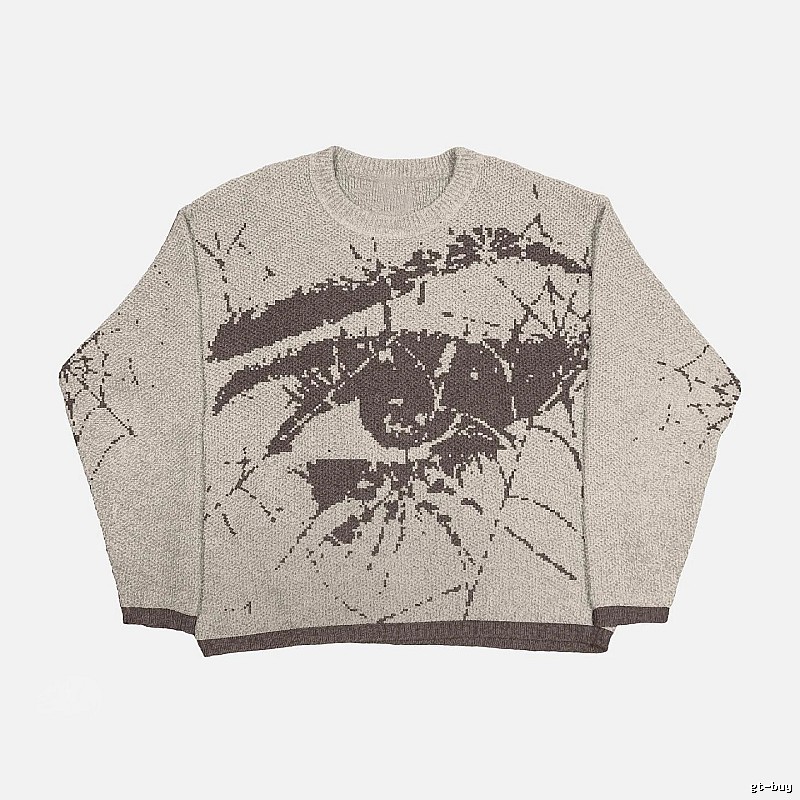Urban Anime graphic sweater Black Knit Top with Statement Pattern