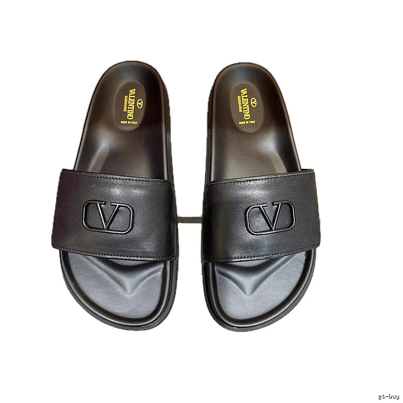Valentino V-logo Light Luxury Style Black Slide Slippers