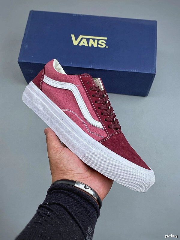 Vans Burgundy and White Skate Sneakers, Side Stripe Detail