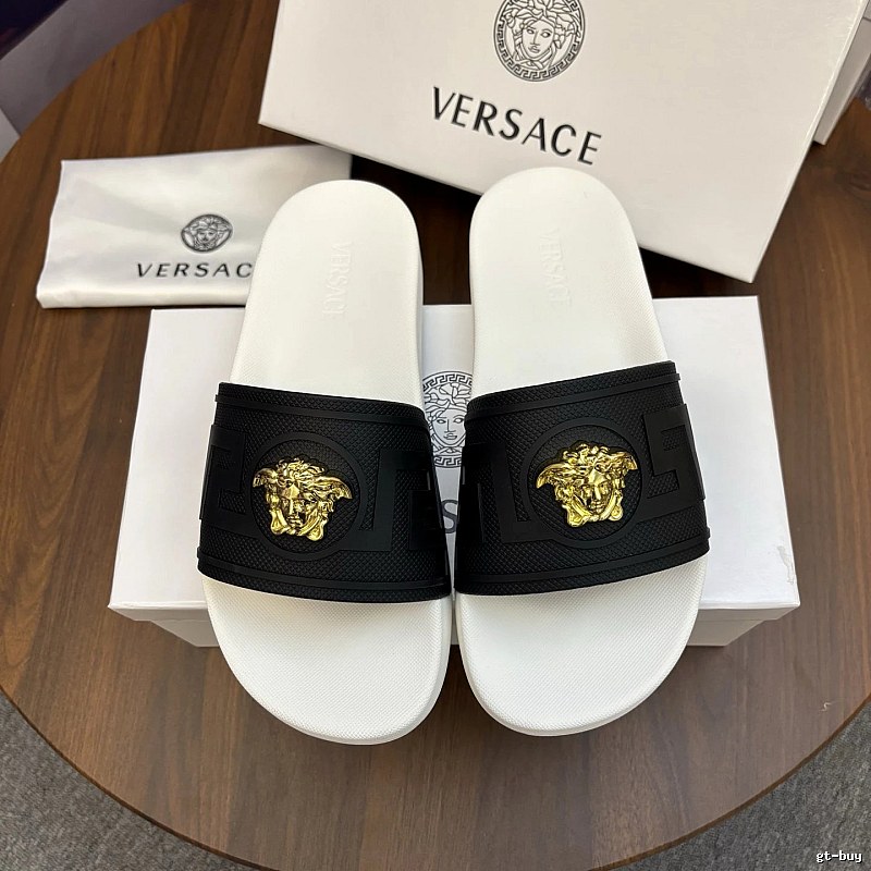 Versace Medusa Luxury Style White, Black and Gold Slides