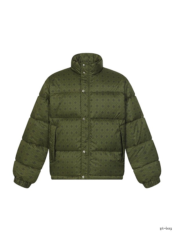 Vintage-style down jacket with Chrome Hearts print