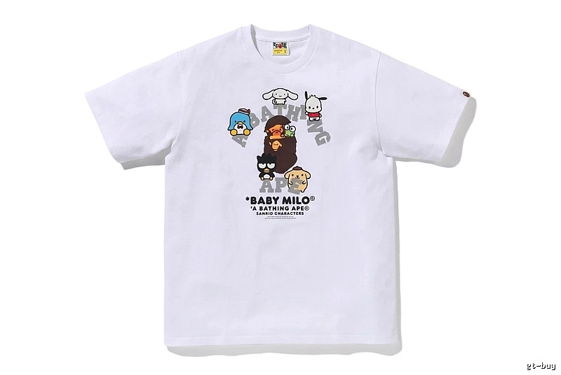 White short-sleeved shirt with Bape cartoon prints