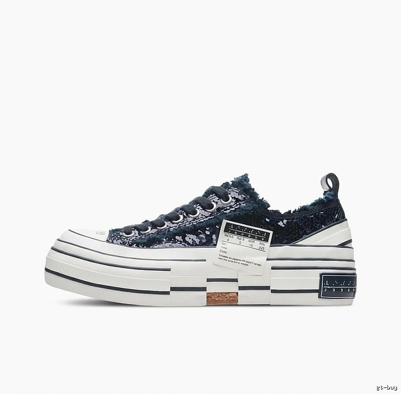 Xvessel denim-style black and white canvas shoes